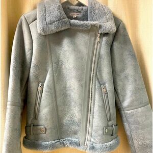 Faux Suède and Sherpa Zip Up Bomber Jacket